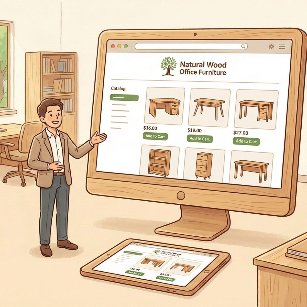 木のオフィス家具のECサイト（非公開実績）